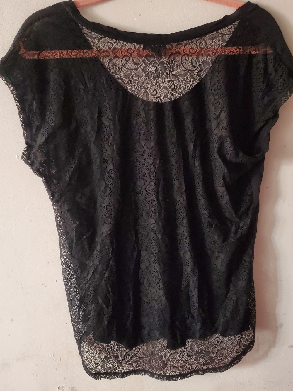 Express Black Short-Sleeve Tee with Stud Heart and Lace Back - Picture 6 of 8